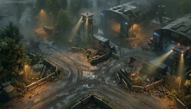 Zone industrielle — Usines, cuves de carburant et fuites de gaz. Tout explose.